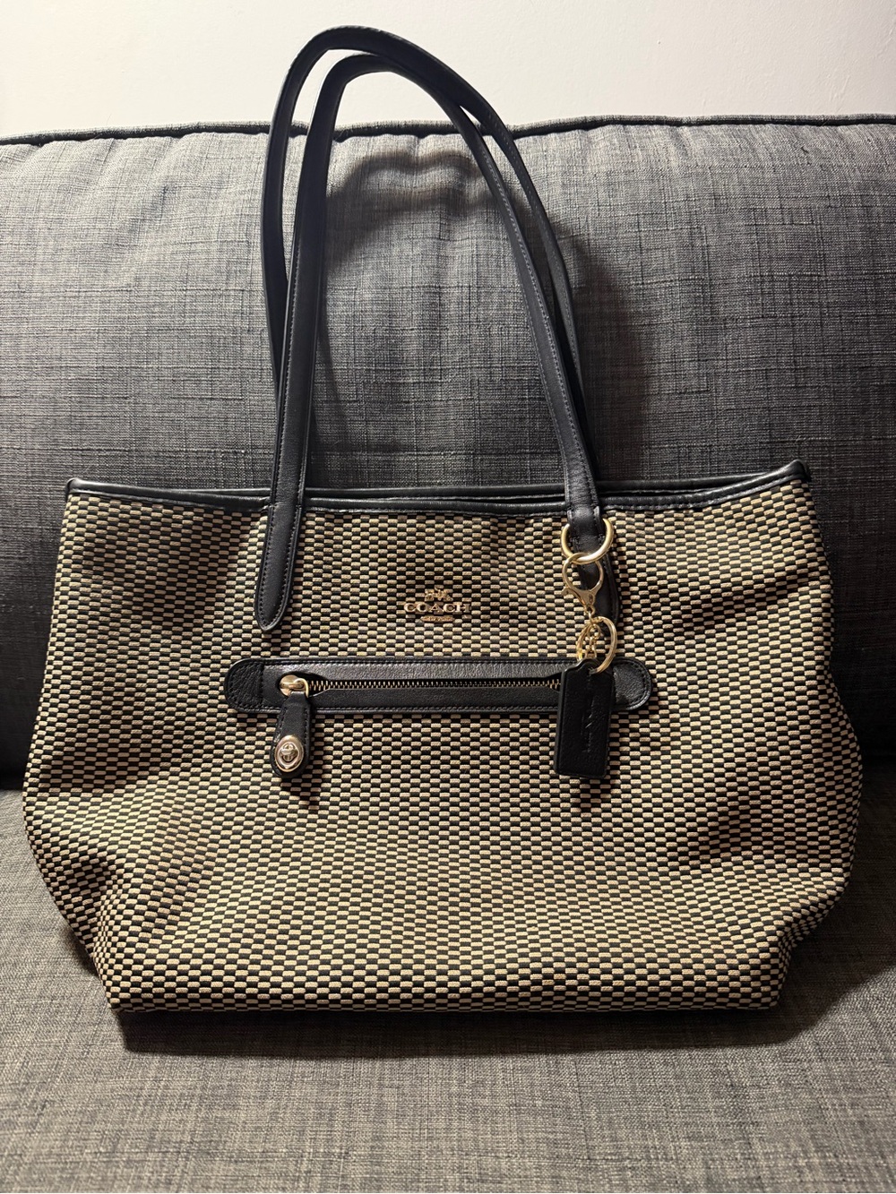Coach Black & Tan Woven Tote Bag